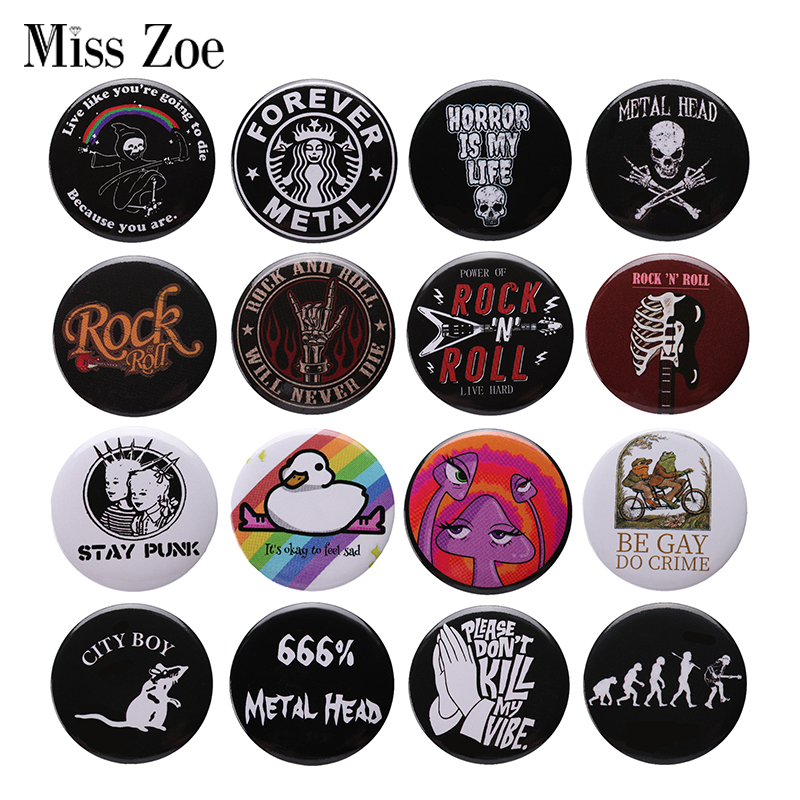 Hip Hop Punk Mental Tinplate Pin Soft Button Skeleton Rock Roll Brooch for Hat Bag Creative Bands Jewelry Lapel Badges