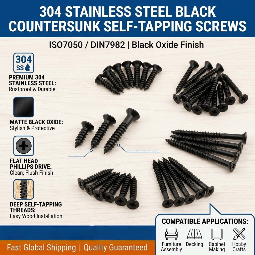 304 Stainless Steel Black Phillips Flat Head Self Tapping Screws ISO7050 DIN7982 Countersunk Wood Screw Blackened M2.9 M3.5 M4.2