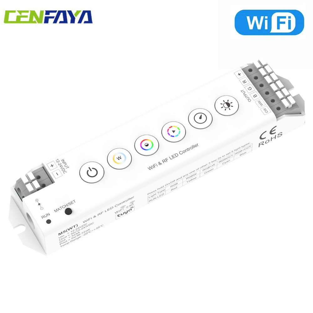 CENFAYA TUYA WiFi LED Controller M5 6 buttons Dimmer DC 12V 24V RGB RGBW RGB+W RGBCCT RGB+CCT 5 Light Type Dimming Dynamic Modes