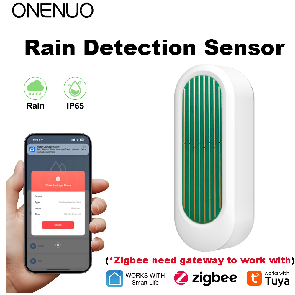 ONENUO New Zigbee Rain Sensor Tuya Smart IP65 Outdoor Waterproof Rain Detection Water Leak Sensor Real Time APP Monitoring Alert