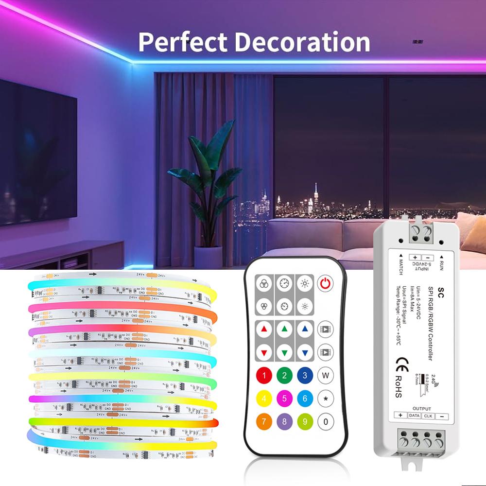 Tuya Zigbee 24V 5m 10m Neon RGBIC LED Strip Waterproof WS2811 Addressable Party Game Room Light RF Remote for Alexa Home