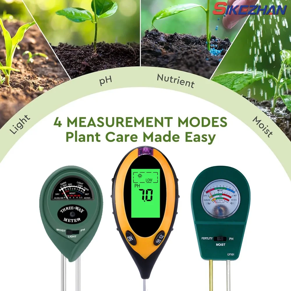 4 in 1 Soil Tester pH Moisture Temperature Sunlight Meter With Digital Display Backlight For Garden Plant Hydroponics Tool