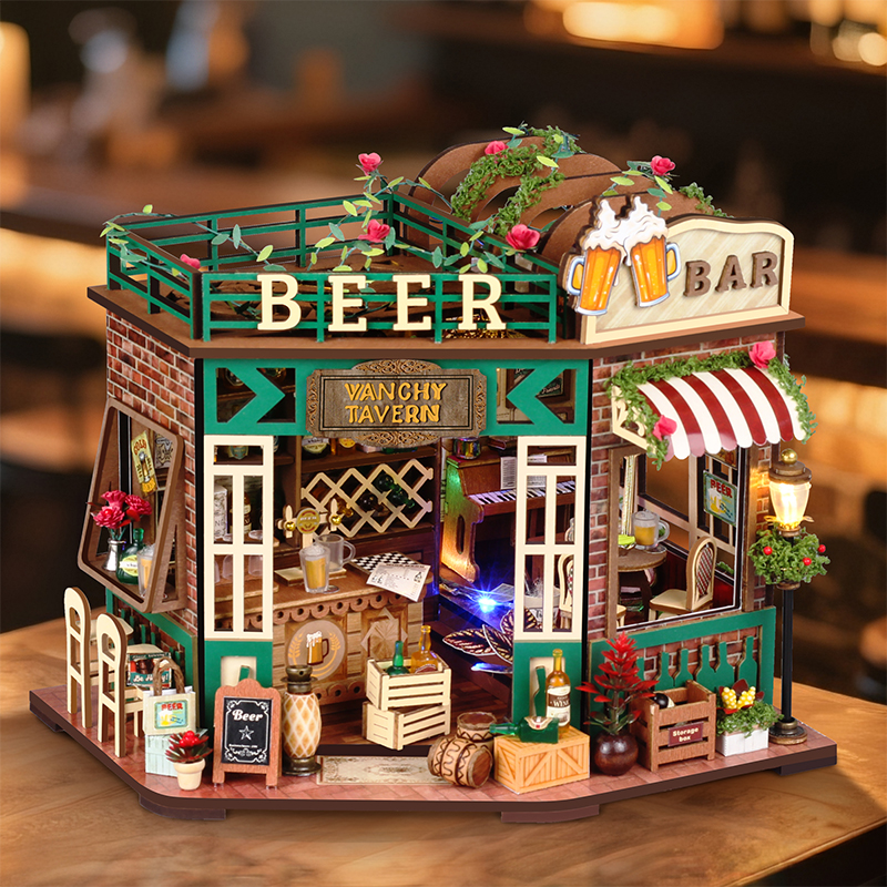 DIY Wooden Doll Houses Figurines Miniatures Dollhouse Assembled Building With Light For Friends Home Decor Craft