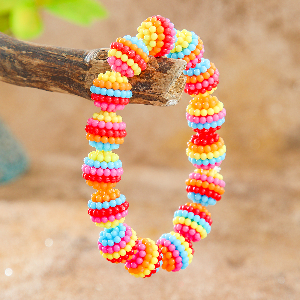 1 Pcs Trend Rainbow Beads Acrylic Geometric Ball Design Beaded Bracelet Niche Design Cute Party Daily Wear Work Versatile