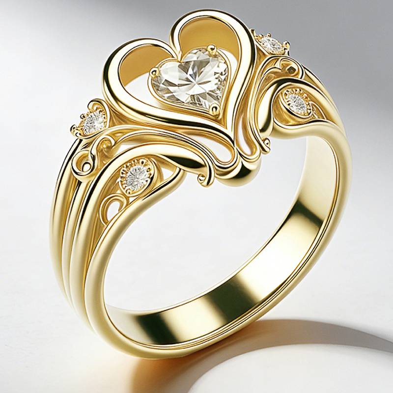 Huitan Aesthetic Heart Shaped Women Ring Charming Party Wedding Luxury Gold Color Accessories for Engagement Jewelry with CZ