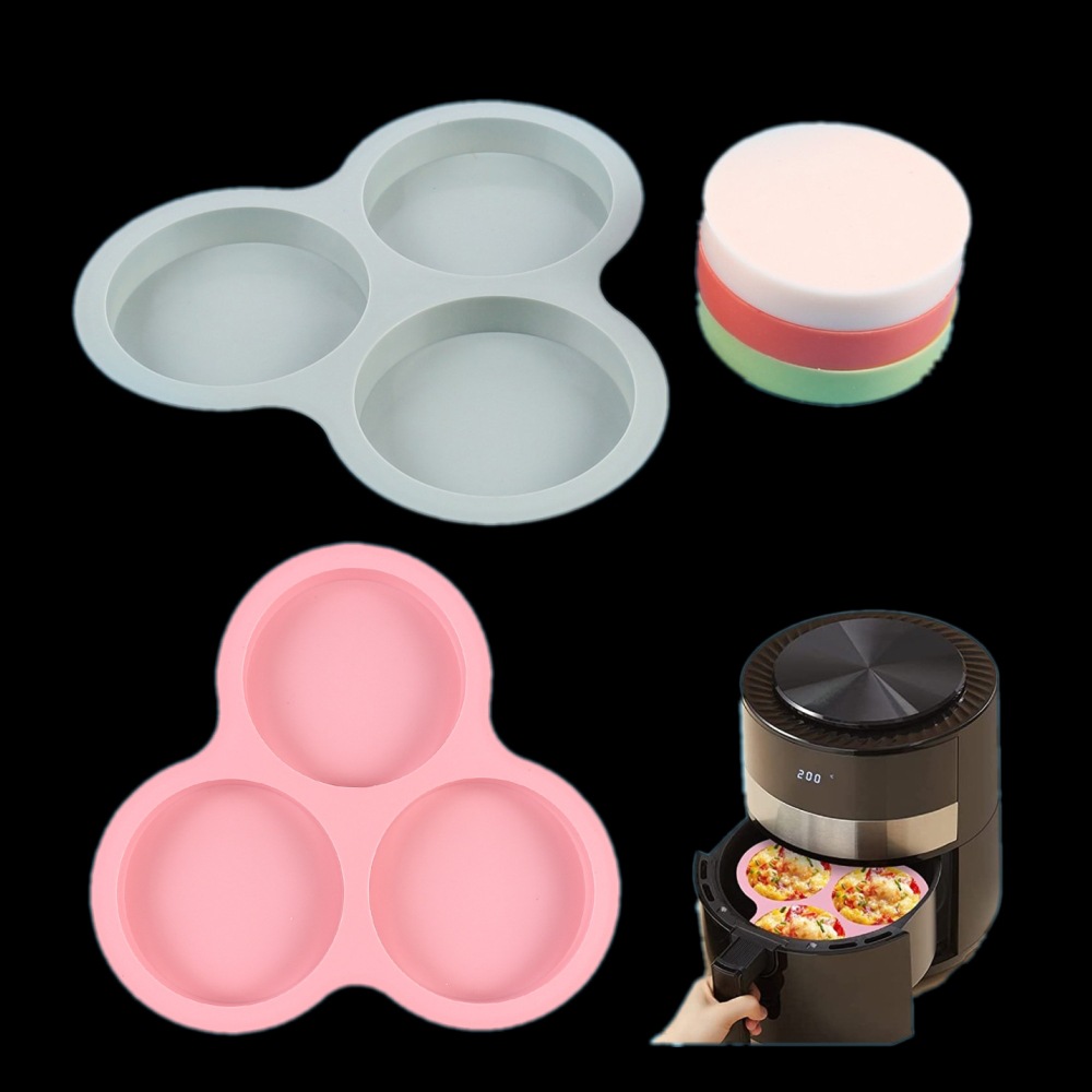 Reusable Non-Stick Silicone Circle Cake Baking Tray 3 Grid Silicone Cake Mold Food Grade Air Fryer Muffin Pan DIY Baking Tools