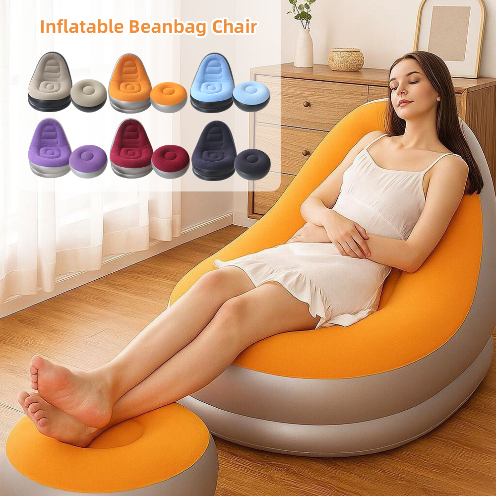 Inflatable Foot Stool Ottoman Portable Air Pump Footrest Sofa Couch Lazy Sofa for Living Room Bedroom Outdoor Camping