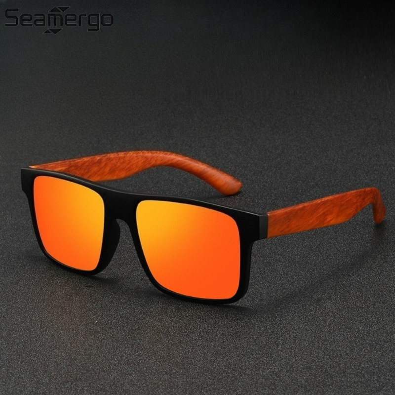 SEAMERGO Retro Large Frame Polarized Women Sunglasses Men Bamboo and Wood Spectacle Legs Personality Comfortable Glasses