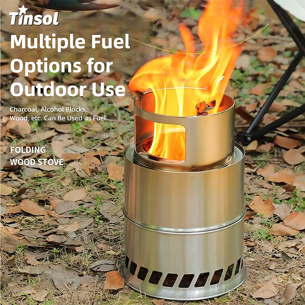 New Portable Outdoor Camping Stove Wood Burning Mini Lightweight Stainless Steel Foldable Stove Picnic BBQ Cooker Travel Tools