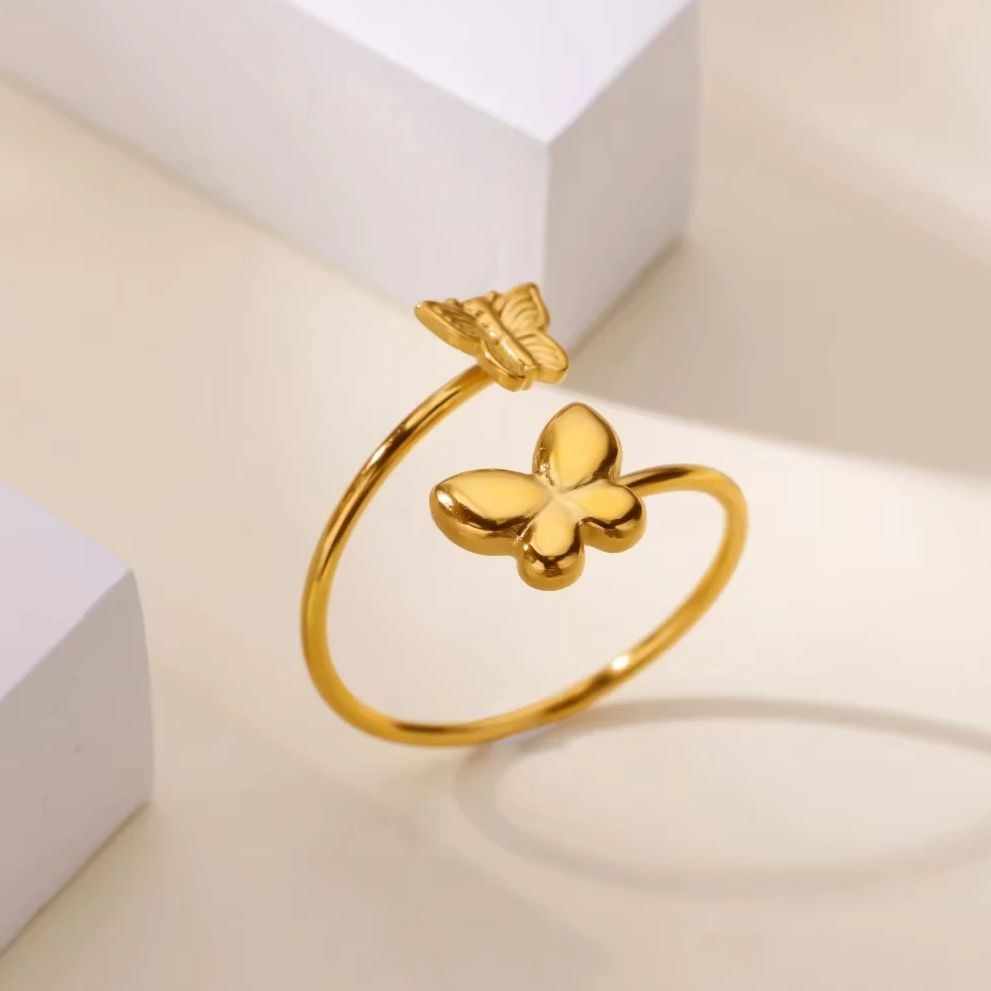 Fashion Butterfly Rings For Women Stainless Steel Open Adjustable Insect Ring Sweet Cute Summer Party Jewelry