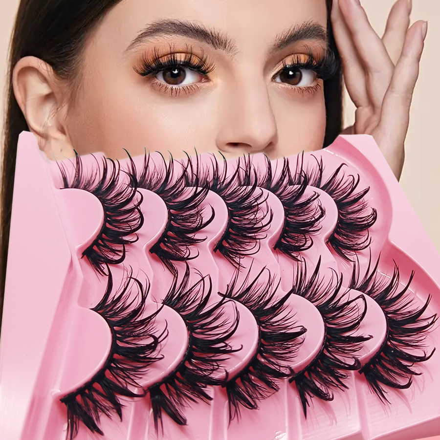 5 pairs of anti allergic false eyelashes, moist, glossy, thick, spiky, fluffy, manga role-playing, slim doll eyelashes, durable