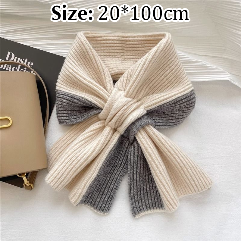 1pcs Korean Style Knitted Scarf For Women Girls Autumn Winter Soft Cross Patchwork Colors Scarves Lady Warm Neck Protection New