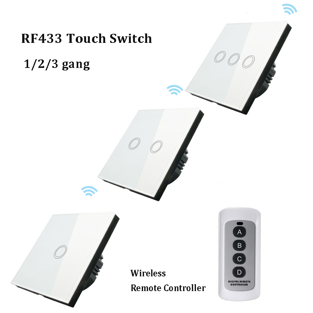 1/2/3gang 433Mhz Touch Wall Switch Light Switches With Glass Panel Eu Standard And Wireless Remote Controller RF433