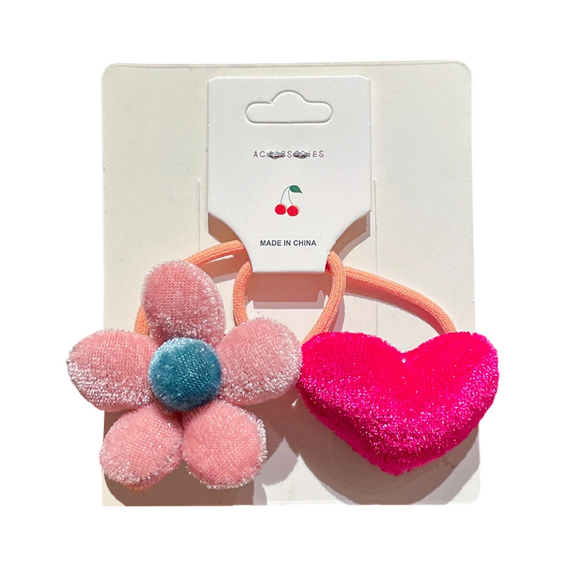 2025 Winter New Kids' Fabric Hair Ties: Cute Flower & Heart Designs - Soft Elastic Hair Bands for Girls, Perfect for Ponytails