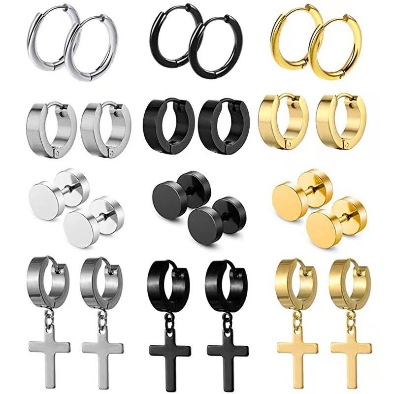 2Pcs Punk Stainless Steel Men Magnet Ear Clip Stud Set Non Piercing Earrings Jewelry for Women Men