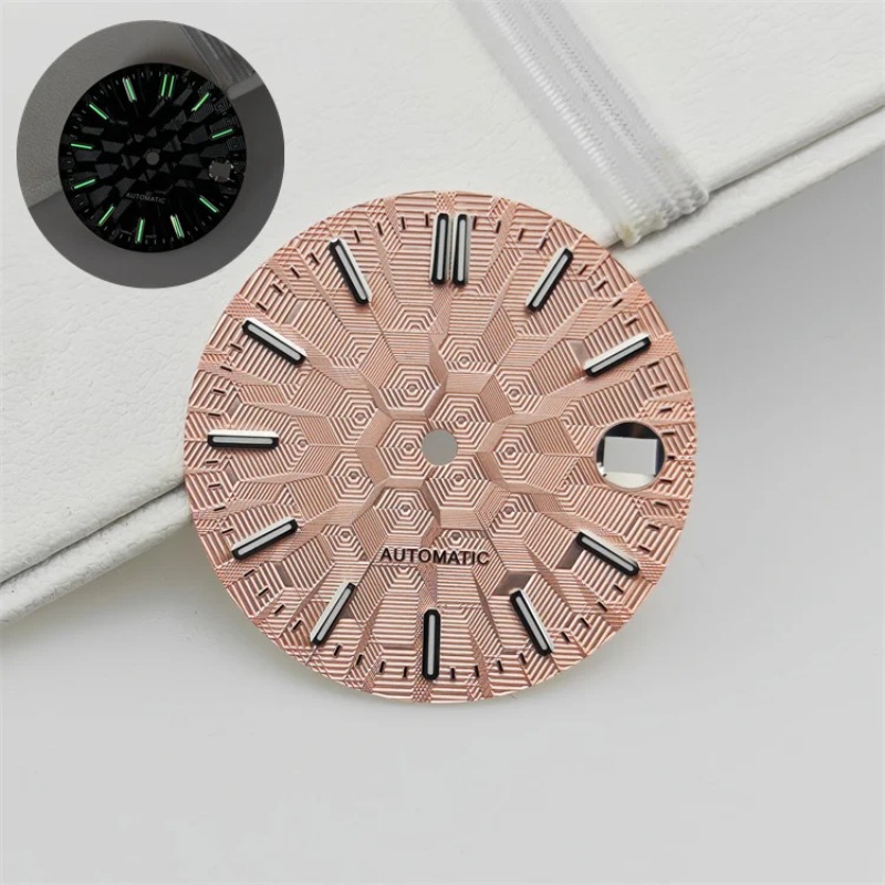 NH35 NH36 Watch Dial / Watch Hands 28.5mm Geometric Shapes Texture Dial Green Luminous Watches Diy Accessories