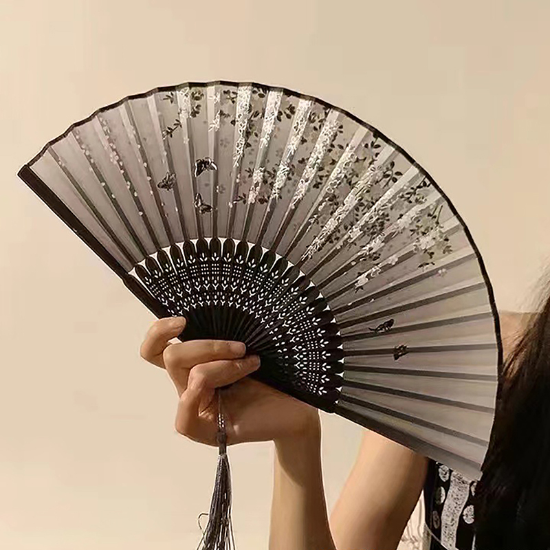 Antique Folding Fan Chinese Style Fan Summer Female Dance Fan Portable Elegent Hand Held Fan