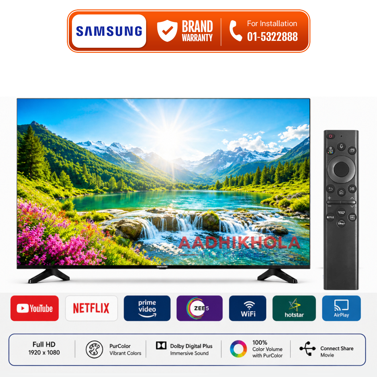 Samsung 43 Inch Full HD Smart TV UA43F5500FUXXL | HDR 10+ | Tizen OS Smart TV | WiFi & Bluetooth | 2 HDMI 1 USB | Slim Bezel Design | Voice Control | 20W Sound | Screen Mirroring | 3 Years Warranty