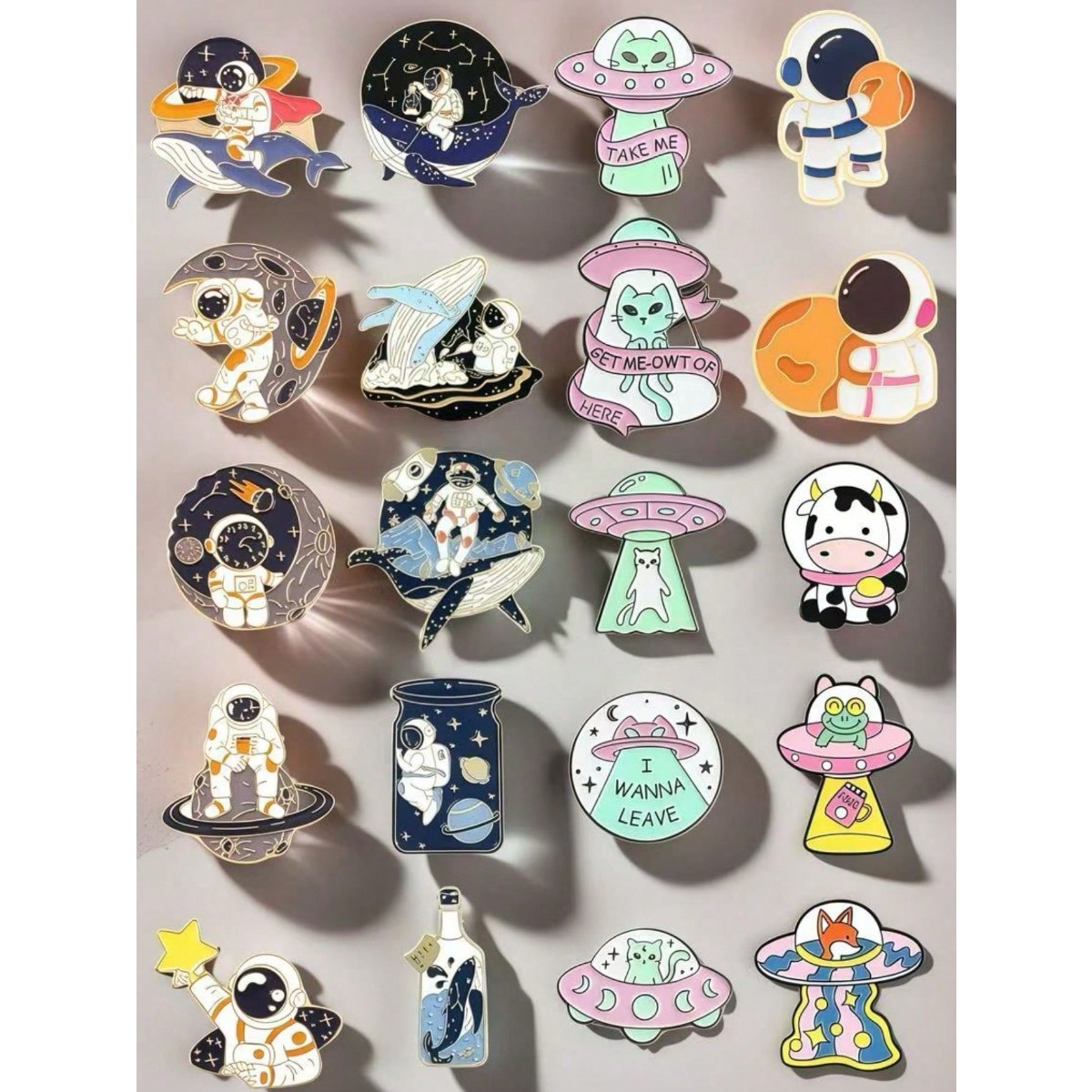 Fashion Cartoon Series Environmental Protection Brooch Badge Cute Astronaut Flying Whale Design Creative Imagination Brooch