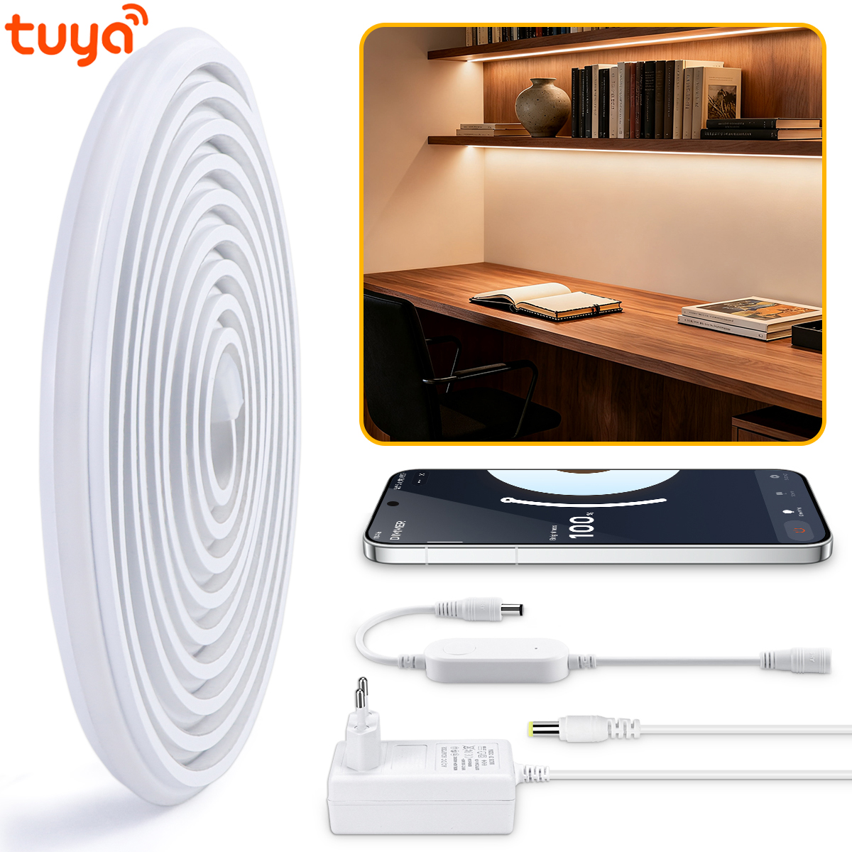 Tuya WIFI Smart APP Control LED Neon Light Ribbon 2m-10m Support Alexa Voice Control,24V Real Silicone/Cuttable/Waterproo lightify