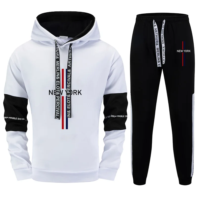 2025 Mens Outfits Printing Casual Hooded Sweatshirt Set Outdoors Sports Jogging Mens Clothing Hot Sales Black White Tracksuit
