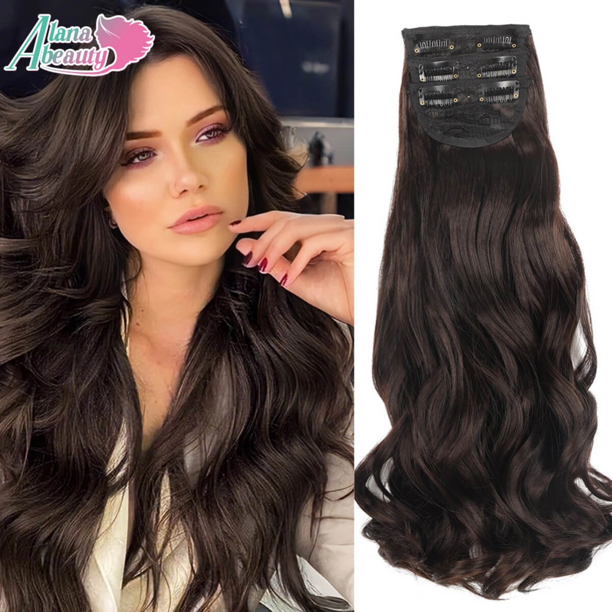 Synthetic Clip In Hair 3 PCS Full Head 20 Inch Long Curly Wavy Hair Pieces Natural Wavy For Women Girls Hair