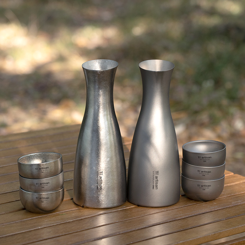 Tiartisan Titanium Lightweight Japanese Styles Bottle 450ml Outdoor Camping Portable Flagon Hip Flask Cup Drinkware