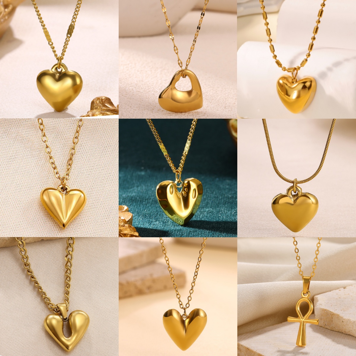 Romantic Heart Series Stainless Steel Pendant Necklaces For Women Heart Gold-Plated Necklace Festival Jewelry pen gpt