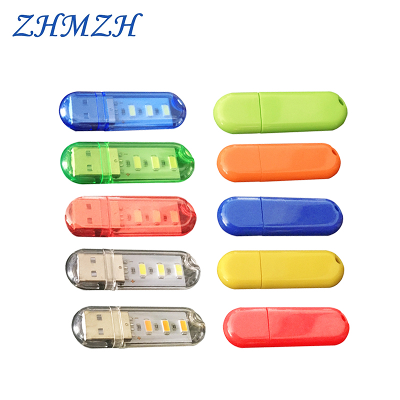 3LEDs 1.5W Reading Lamps USB Night Lights Mini Book Light Portable U Disk LED Lamp Power Bank Powered 12 colors