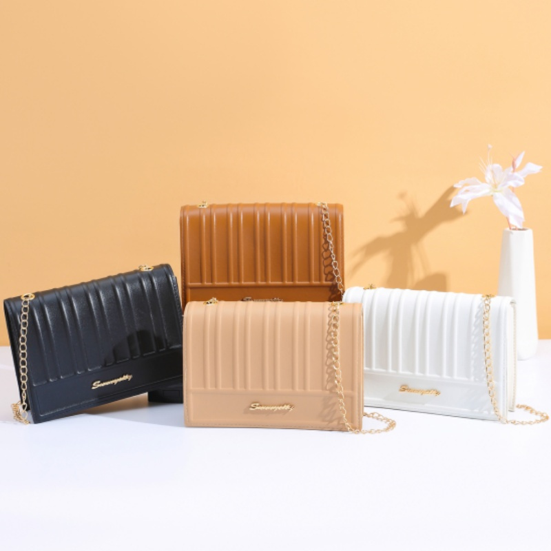 Trendy simple solid color embossed crossbody small square bag high-end vertical striped crossbody shoulder women's bag