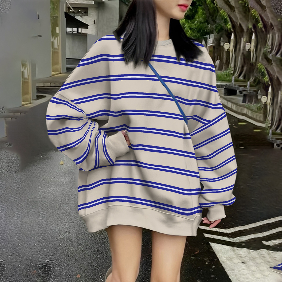 Ladies Spring Summer 2026 New Blue Stripes Sweatshirt Comfortable Casual Streetwear Fashion Women's Hoodie