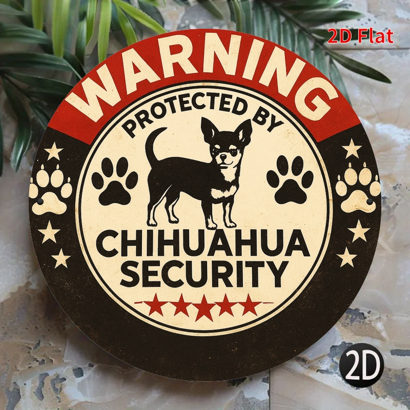 1pc Funny Warning Protected by Chihuahua Security Metal Sign - Vintage Pet Decor with Red Border, Rounded Edges - for Front Door
