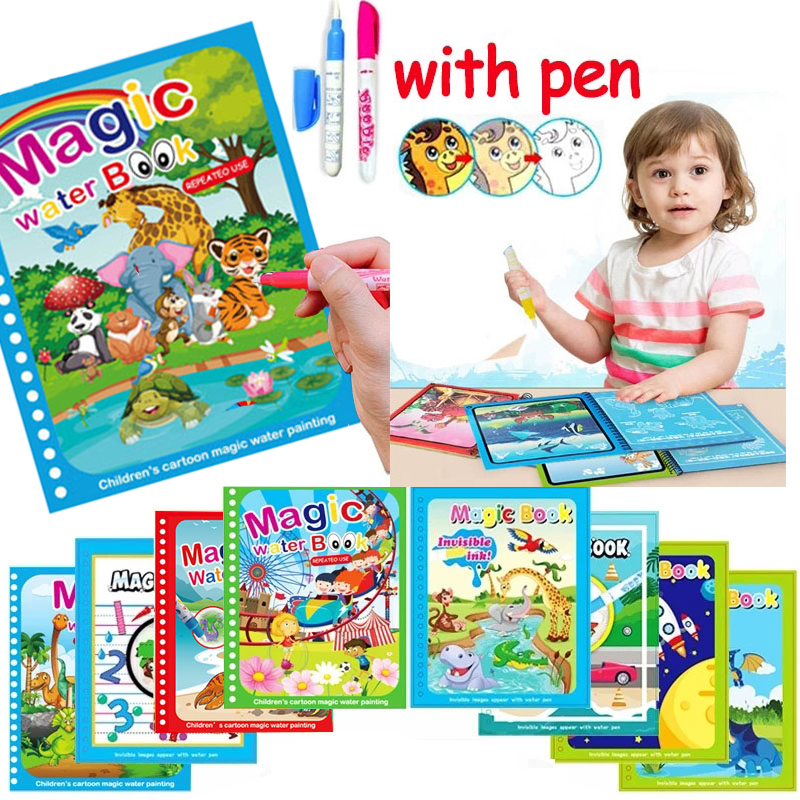 Children Early Education Toys Magical Book with Pen Water Drawing Montessori Toys Reusable Coloring Book Magic Drawing Book