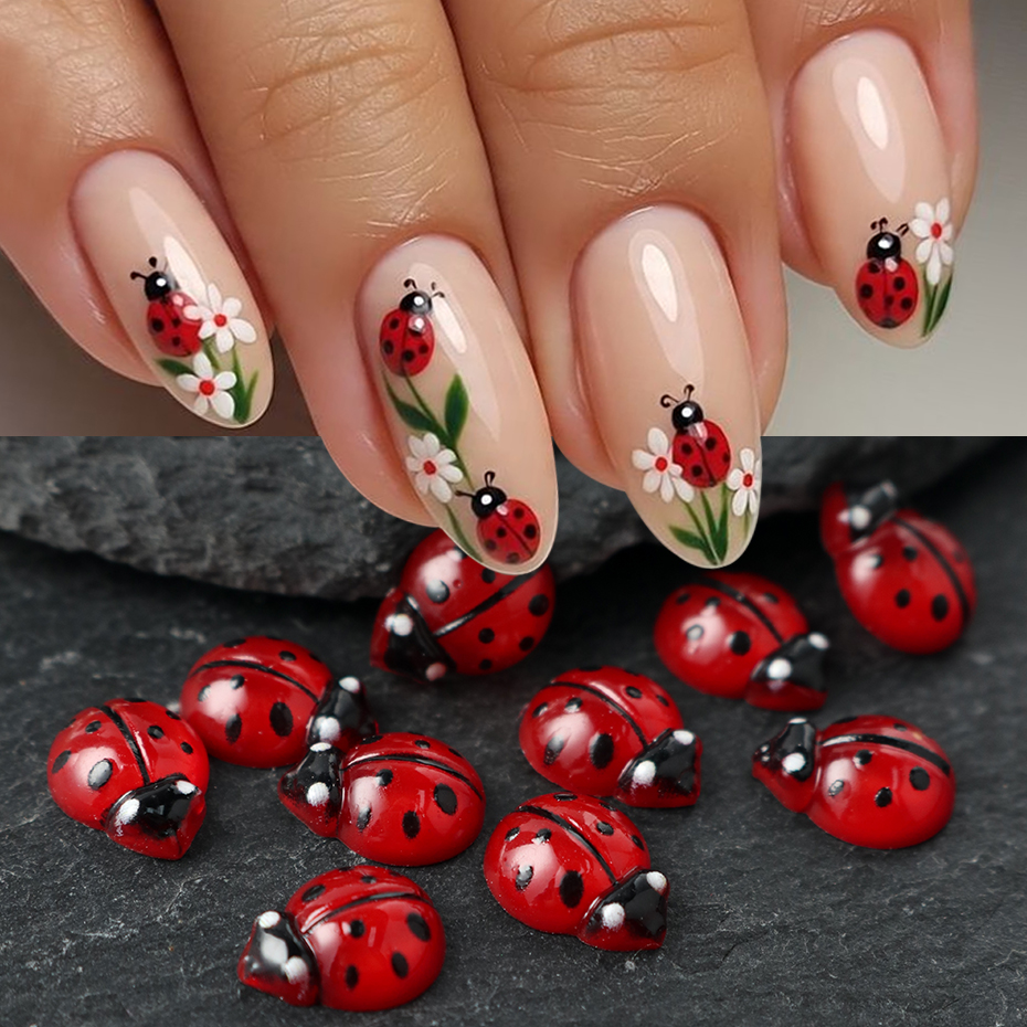 20/50 pcs Cartoon Cute Ladybug Nail Art Decoration 5D Mini Cute Ladybug Insects Nail Charms Wedding Celebration DIY Nail Design
