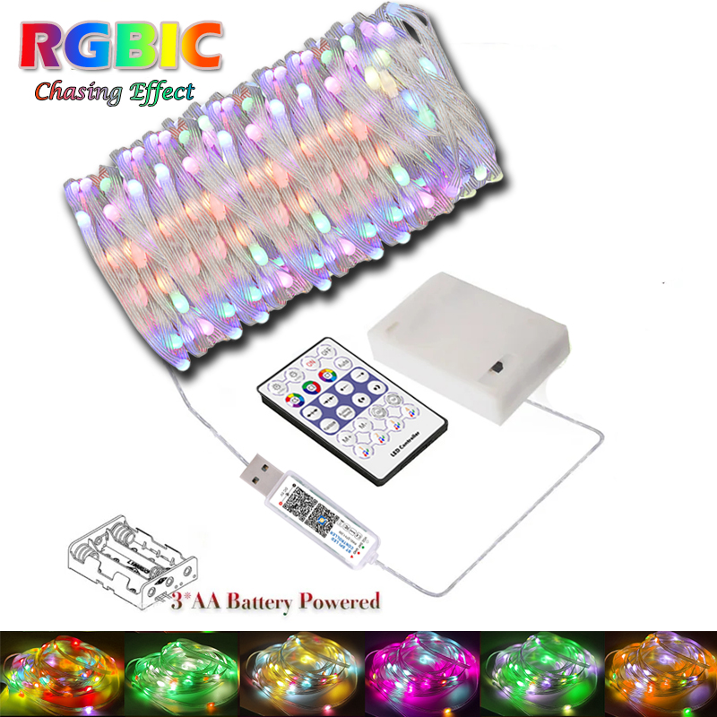 WS2812B Fairy Light String 3AA battery with USB socket 5V Chasing Color Smart Fairy String Lights For Bedroom Garden Party lightify