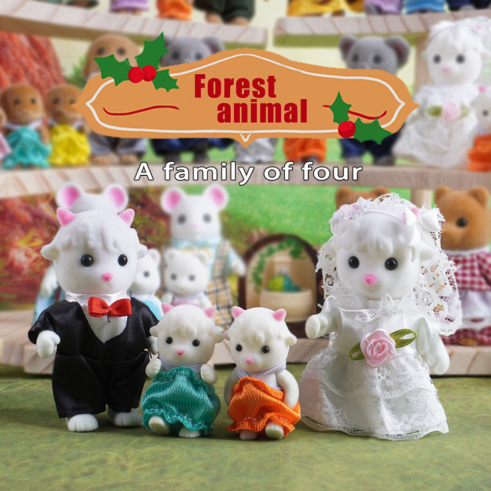 Dollhouse Forest Family Doll Rabbit Sheep Cat Animal Minitature Doll Furniture Set Pretend Play Simulation Doll House Toy