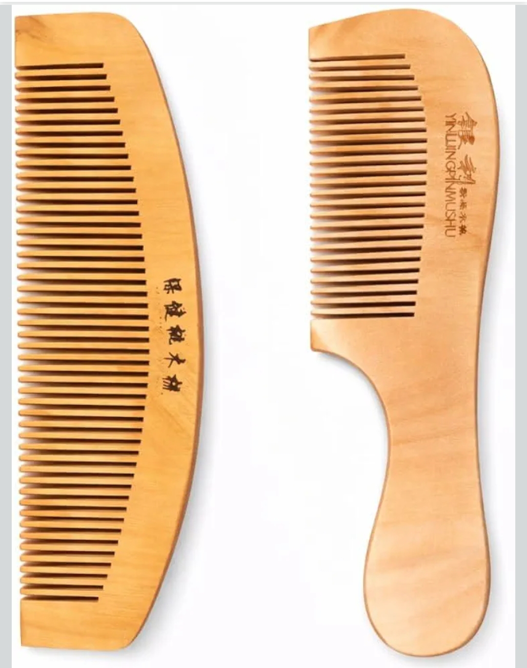 Wooden Hair Comb, Natural Wood Grooming Comb with Handle pack 2