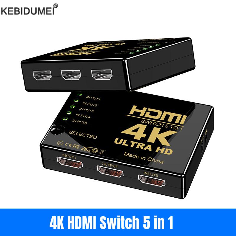4K HDMI Switch 5 in 1 Out HDMI Switches Selector Splitter Hub With IR Remote Controller HDMI Switcher for Xbox PS4 DVD HDTV PC