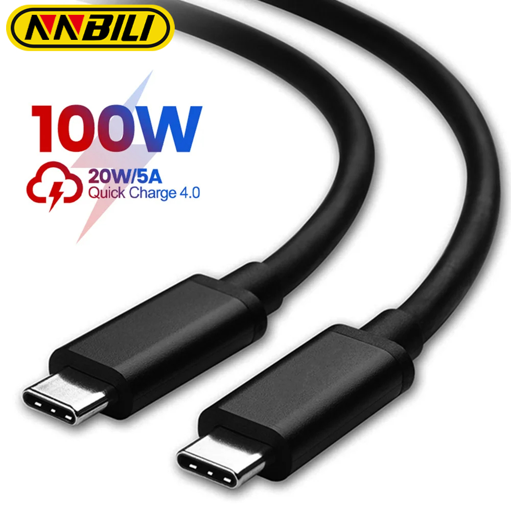NNBILI 100W USB Type C Cable for MacBook Pro Quick Charge 4.0 PD 5A Fast Charging for Type C to C Cable 1/2M