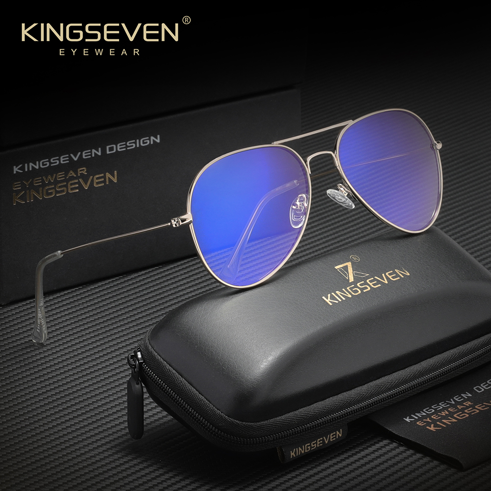 KINGSEVEN Fashion Pilot Blue Light Blocking Glasses Trendy Large Frame Anti Blue Ray Computer Protective Eyeglasses Unisex