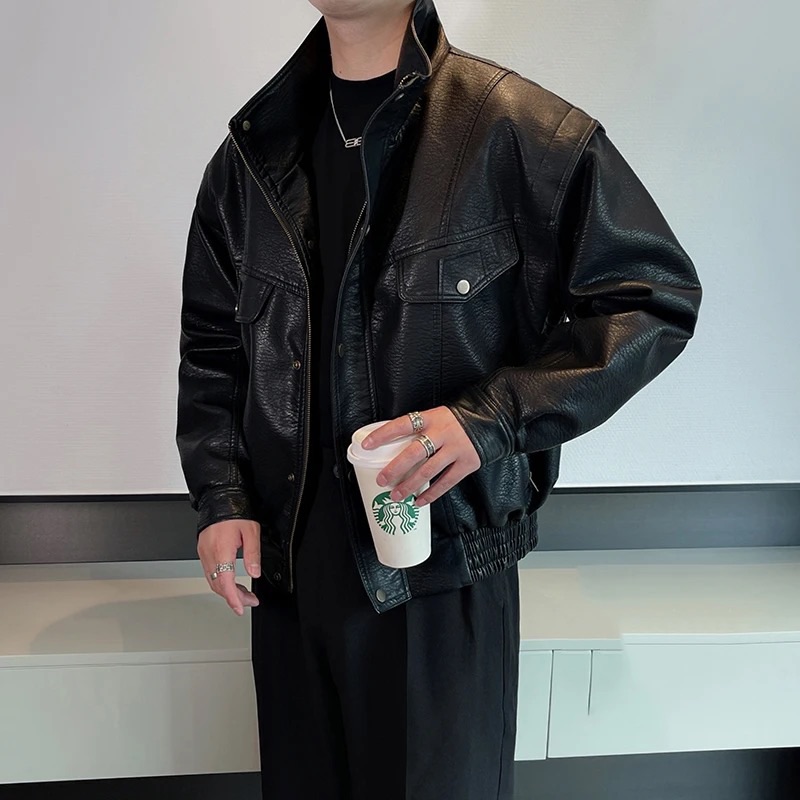 Vintage Streetwear Oversized Motorcycle Leather Aviator Jacket For Men