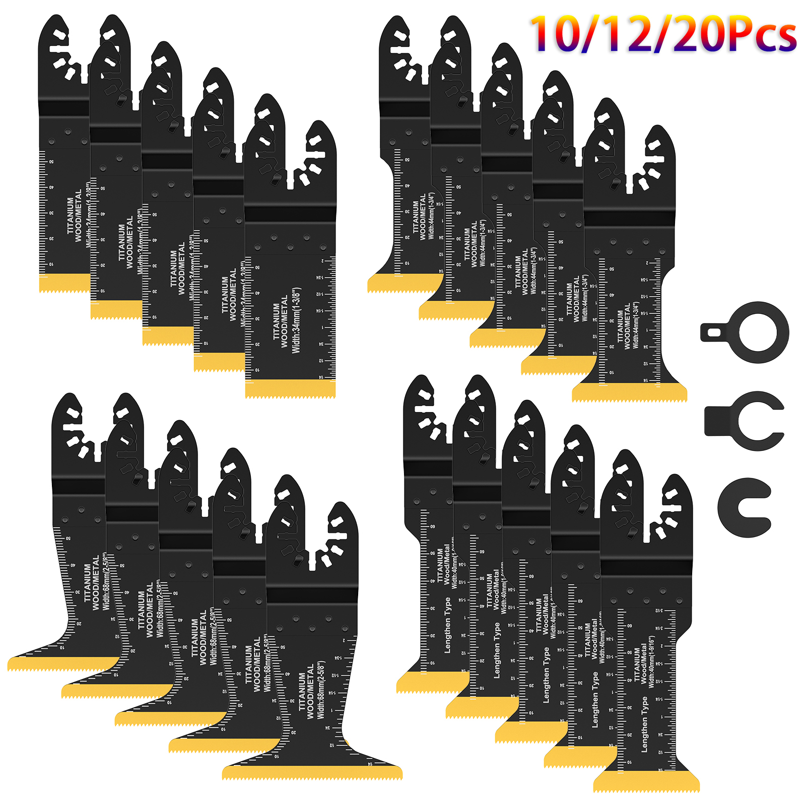 20Pcs Oscillating Saw Blades Bi-metal Titanium Coated Multitool Blades Wear Resistant Saw Blades for Wood Plastic Metal Cutting
