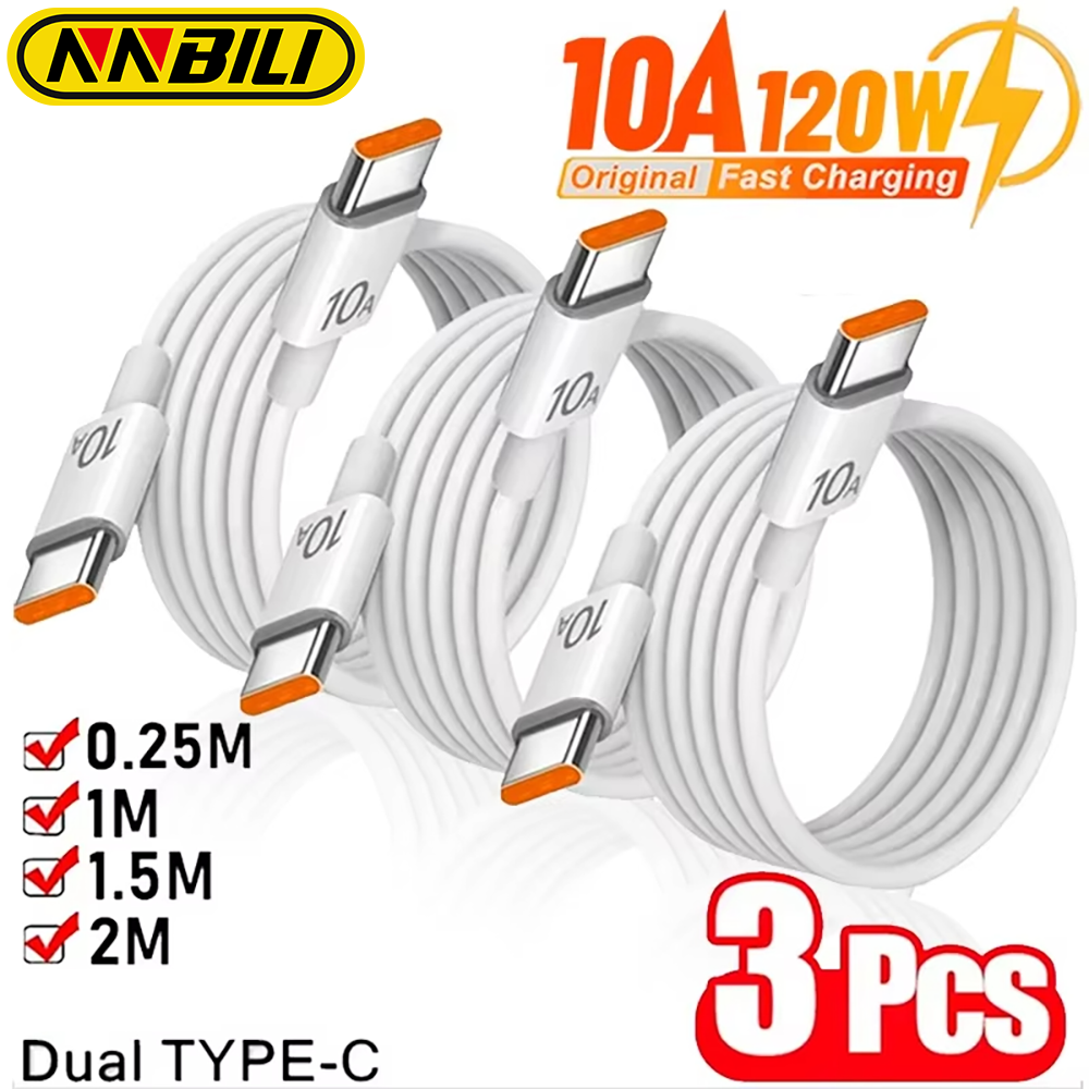 NNBILI 120W 10A Dual Type C Fast Charging Cable for iPhone 15 Pro POCO Quick Charge USB C Cable Data Cord