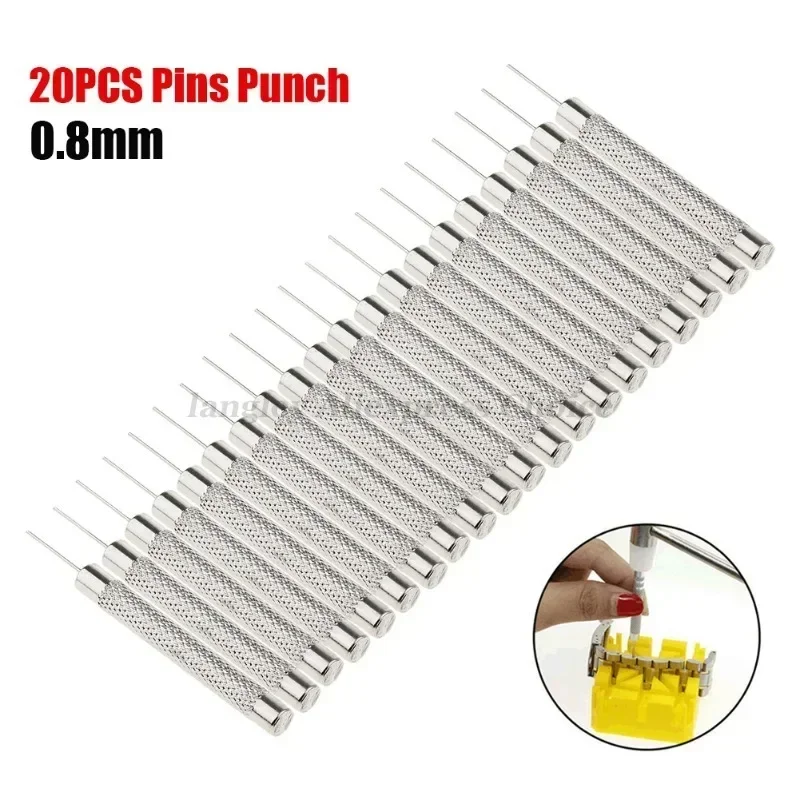 20Pcs/set Pin Punch Metal Hand Watch Repair Tools Pin Punch Remove Adjust Watch Tool 0.8mm Bracelet Pin Link Remover Watchmaker