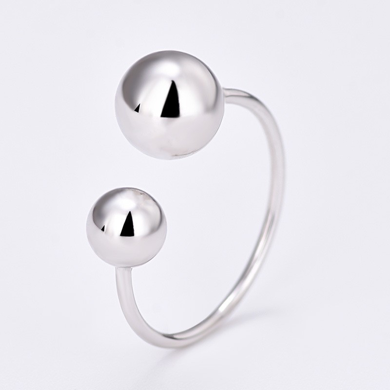 New Fresh Simple Sweet Glossy Big And Small Beads 925 Sterling Silver Jewelry Personality Beautiful Ball Opening Rings R058