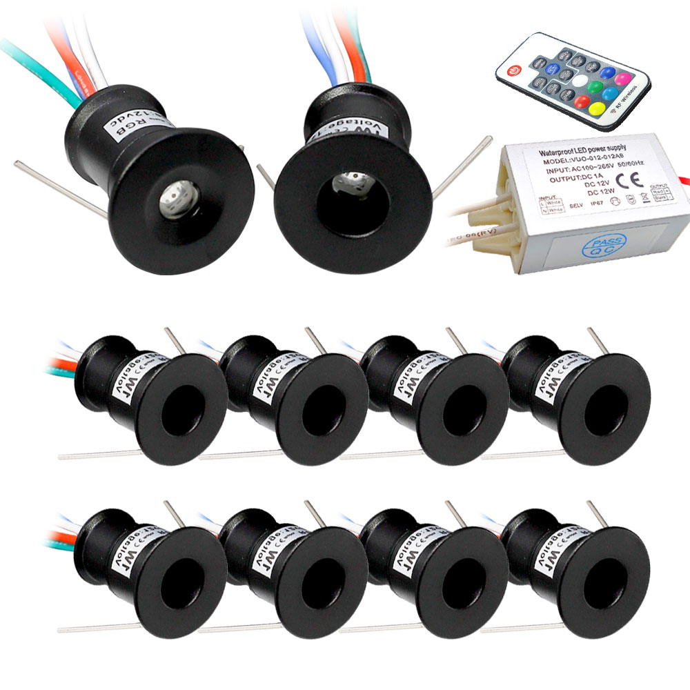 1W RGB Dimmable Mini Spotlight 12V Led Spot Kitchen Cabinet Spot Downlight Recessed Canopy Ceiling Lamp with Remote Control