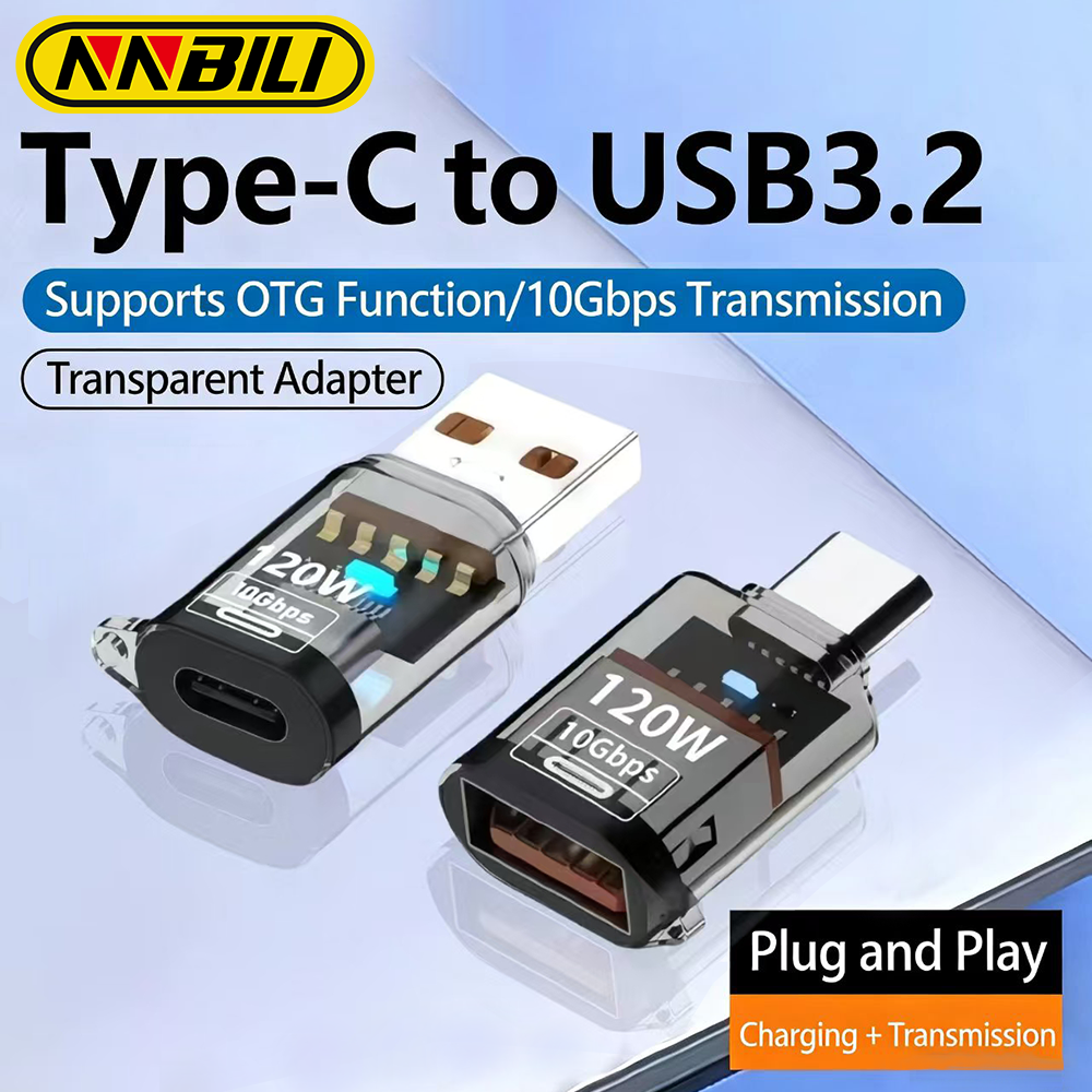 NNBILI 120W Fast Charging USB3.2 to Type C Adapter OTG 10GB High Speed Data Transfer For PC Tablet USB C Converter