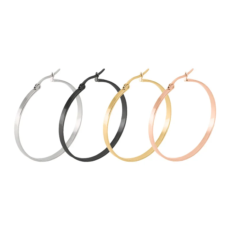 Wide Diameter 20MM-60MM Stainless Steel Jewelry Big Hoop Earrings Gold Color Circle Round Earrings For Women