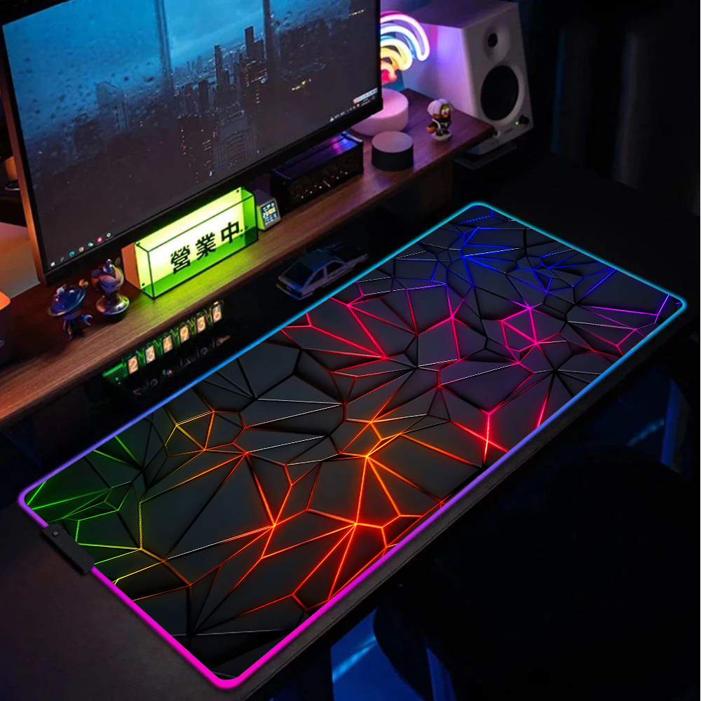 Large Desk Mat Neon Low-polygon Energy Network Led Mousepad Xxl Mouse Pad Gaming Room Decoration Cheap Pc Gamer Cabinet Deskmat