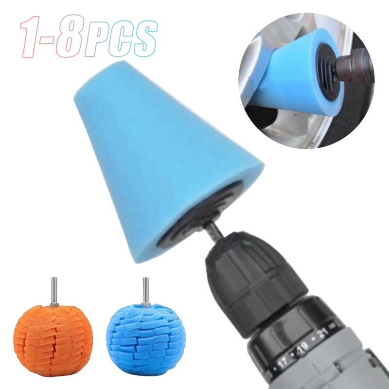 Automotive Hub Drill Polishing Sponge Pad Kit Metal Cone Polishing Ball for Rim Cleaning Car Detailing and Maintenance Tools